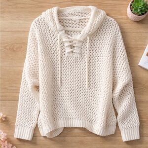 Miracle Cream Lace-Up Knit Sweater